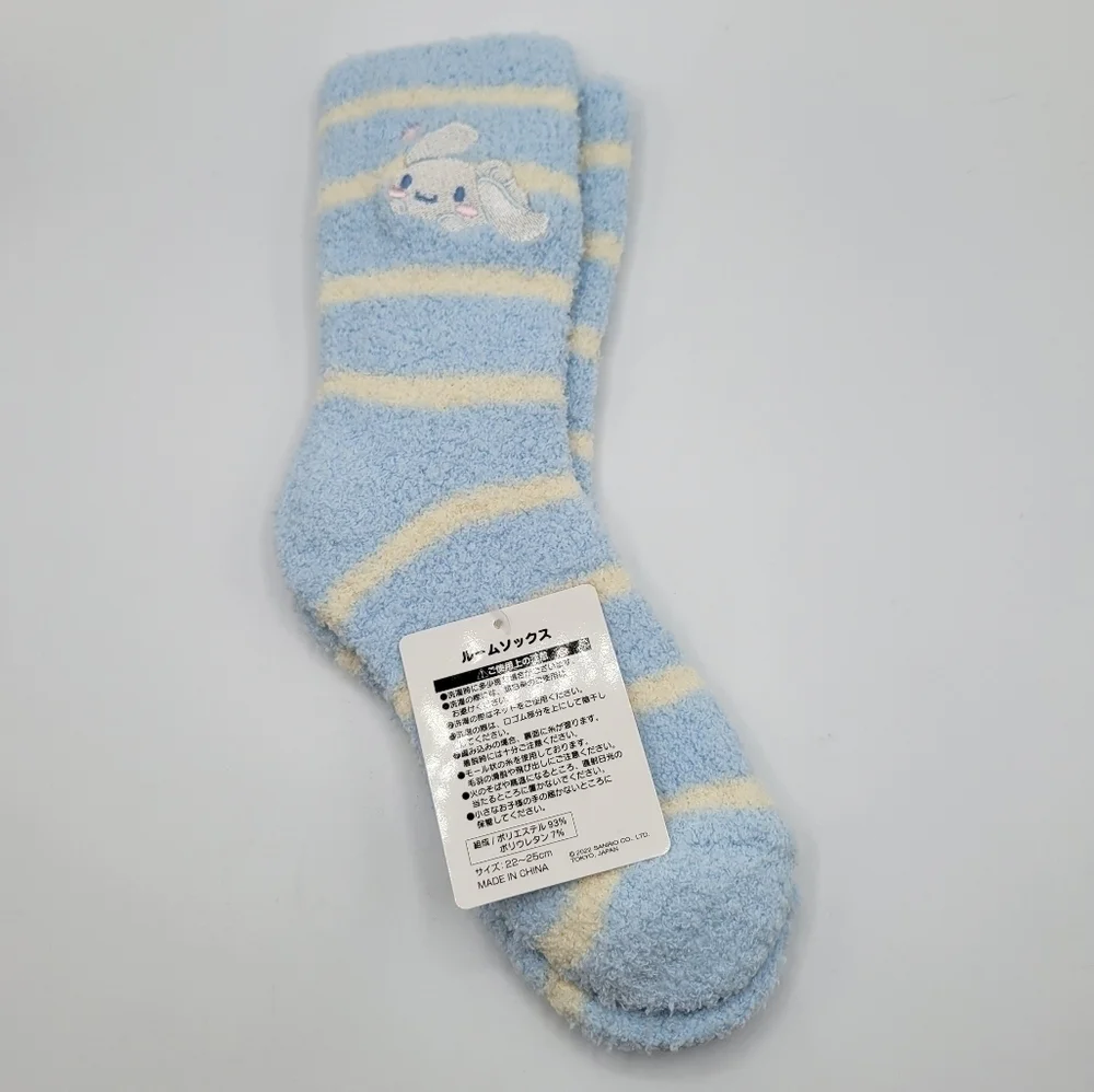 Sanrio Cinnamoroll Fuzzy Blue White Striped Cozy Socks